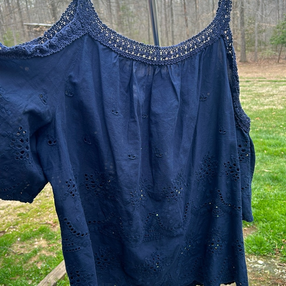 bila cold shoulder blue top with crochet straps size xxl